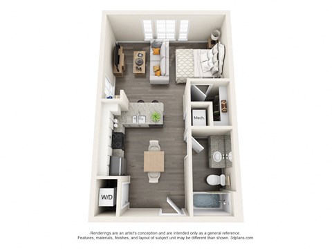 Floor plan for studio, 1 bath, 504 sqft